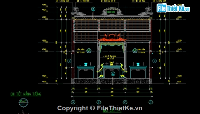 Nhà thờ họ 3 gian,Nhà thờ họ 3 gian 7.7x8.15m,Nhà thờ họ,Bản vẽ nhà thờ,Nhà thờ 3 gian,Cad nhà thờ